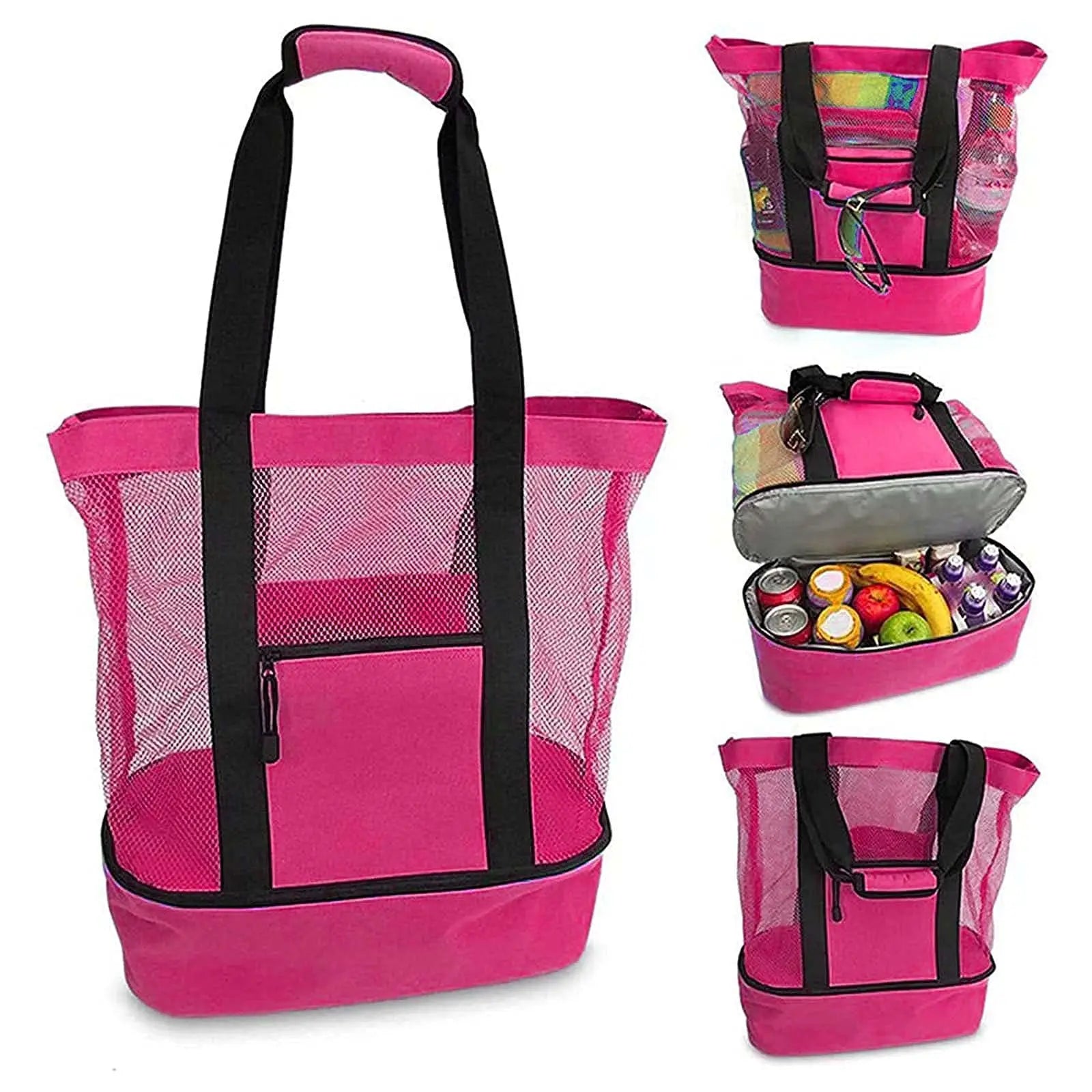 Heat Preservation Picnic Beach Bag Women Mesh Transparent Double-Layer Swim Storage High Capacity Shopping Waterproof Bags Tote